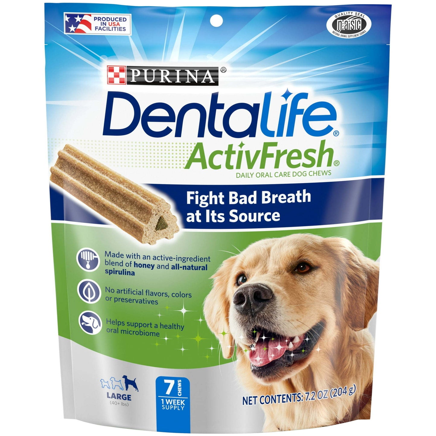 Purina DentaLife ActivFresh Honey & Spirulina Flavor Chews for Large Dogs - 7 count