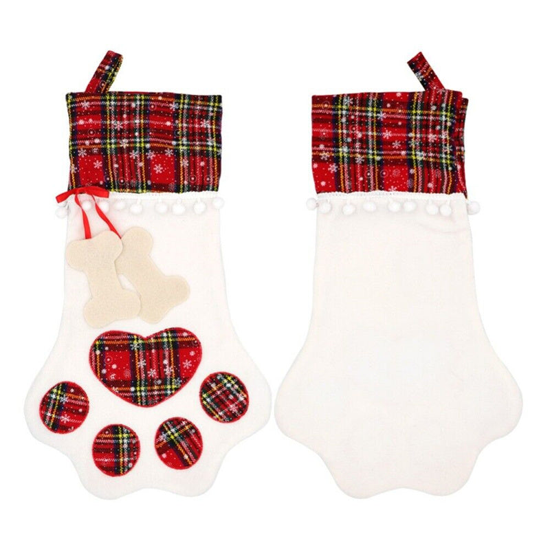 Plaid Christmas Paw Stocking Gift Bags for Dogs and Cats