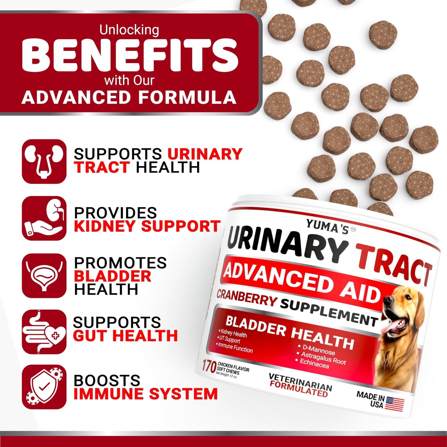 Yuma's - Cranberry Supplement for UTI Treatment and Bladder Control for Dogs