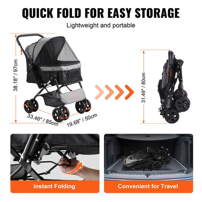 Folding 4 Wheel Stroller for Medium Dogs