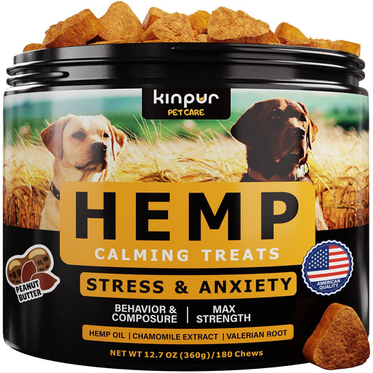 Natural Calming Chews for Dogs with Hemp Oil and Valerian Root - 180 Chews