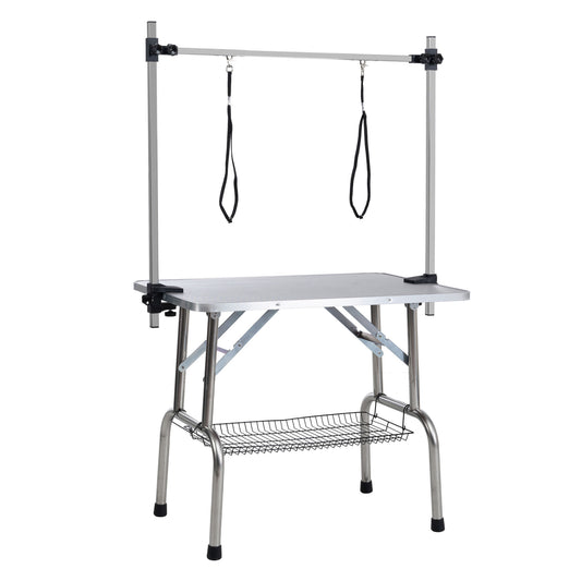 Stainless Steel Frame 36" Folding Grooming Table for Dogs and Cats