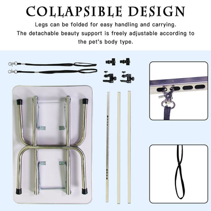 Stainless Steel Frame 36" Folding Grooming Table for Dogs and Cats