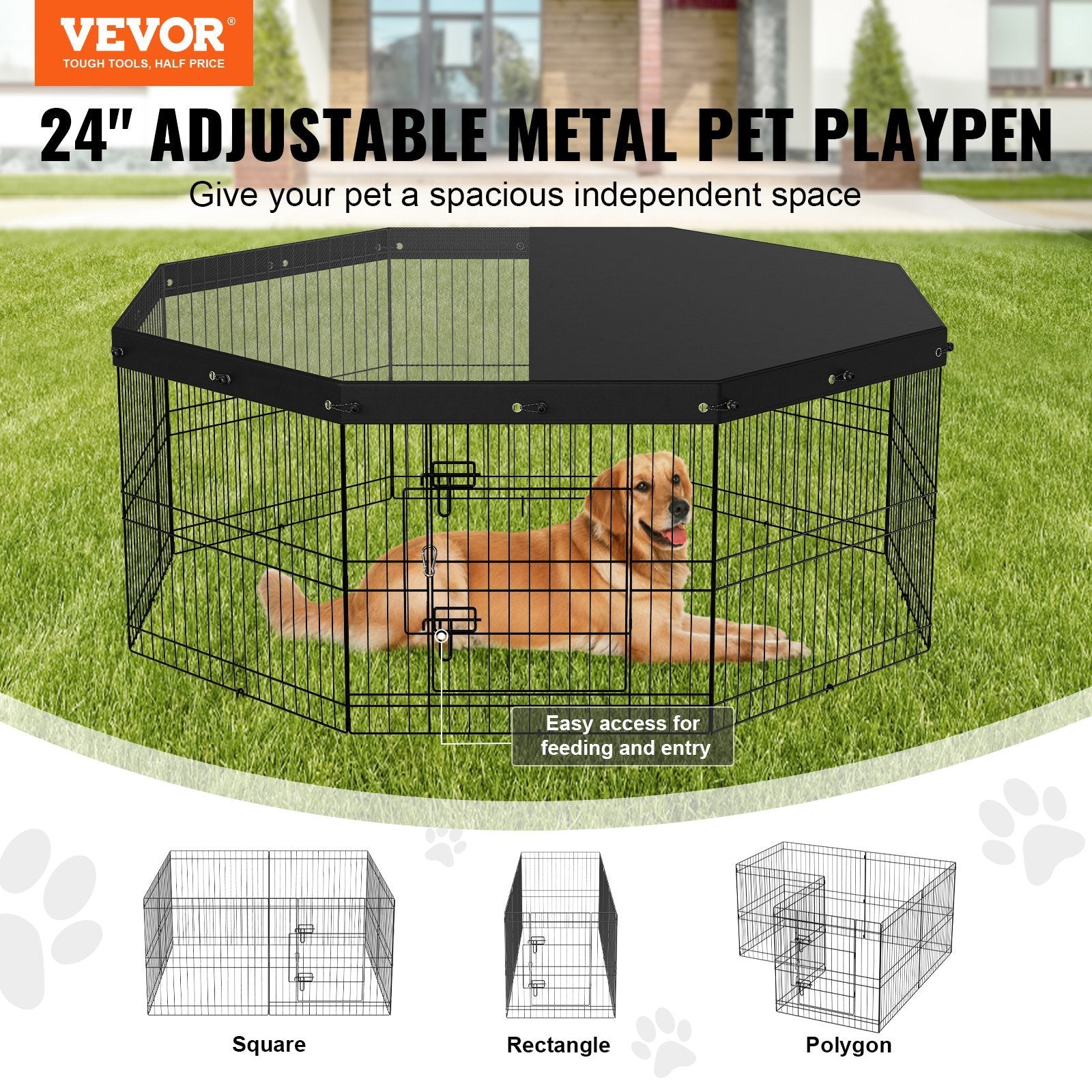 Metal 8 Panel Foldable Dog Exercise Playpen - 63"