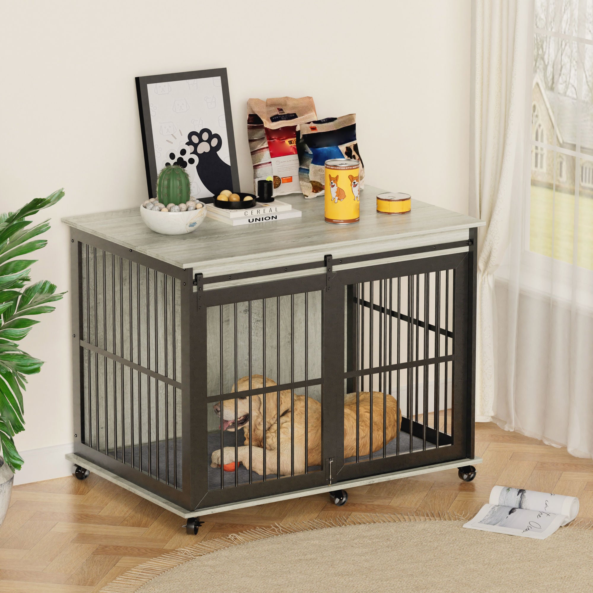 Sliding Iron Door Crate/Kennel with Mat for Dogs