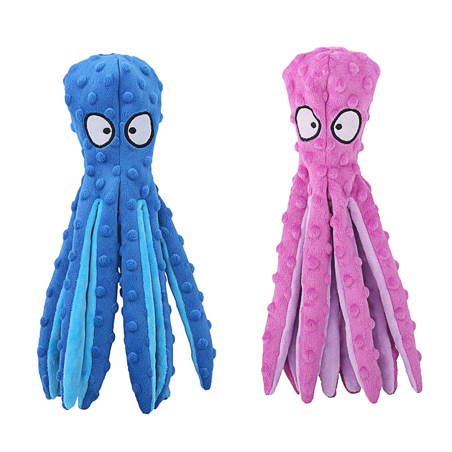 2 Piece - No Stuffing Squeaky-Crinkle Plush Octopus Toy for Dogs