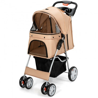 Foldable 4-Wheel Stroller with Storage Basket For Dogs and Cats