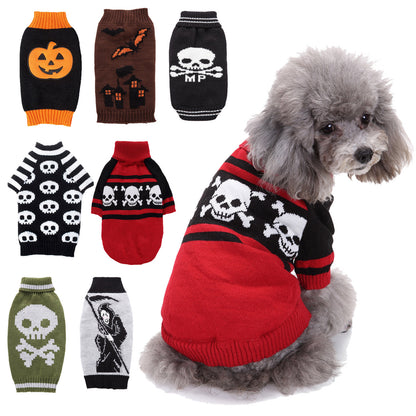 Halloween Costume Pumpkin, Skulls, Death, Knit Sweater for Dogs