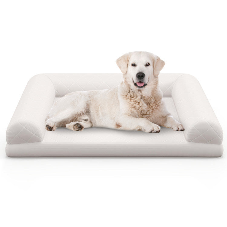 Foam Crate Bed with 3-Side Bolster and Washable Bed Cover for Dogs