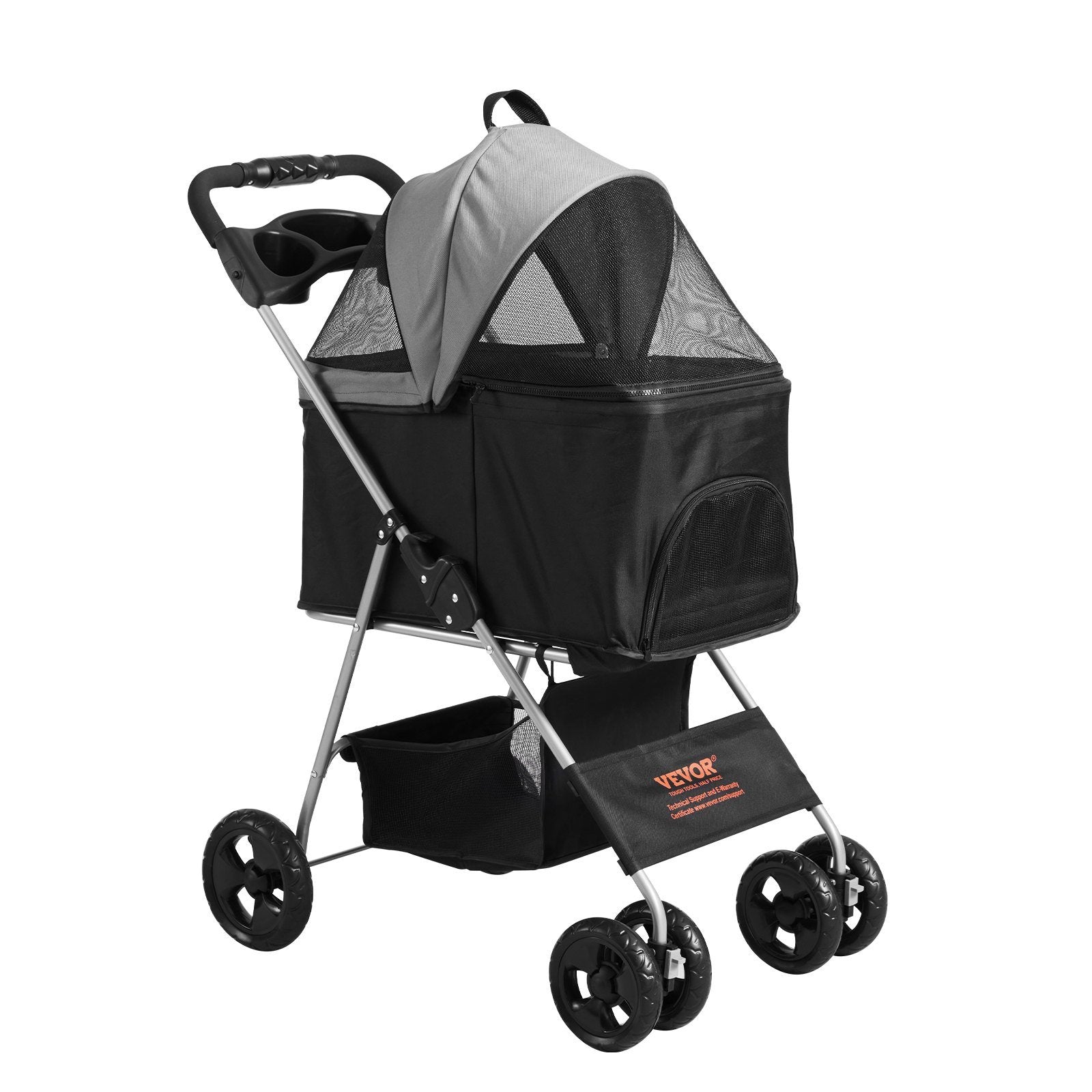 4 Wheel Stroller with Detachable Carrier and Storage Basket for Dogs and Cats