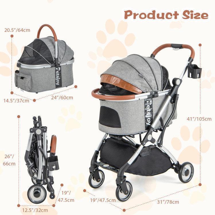 Foldable Stroller with Removable Waterproof Cover for Dogs and Cats