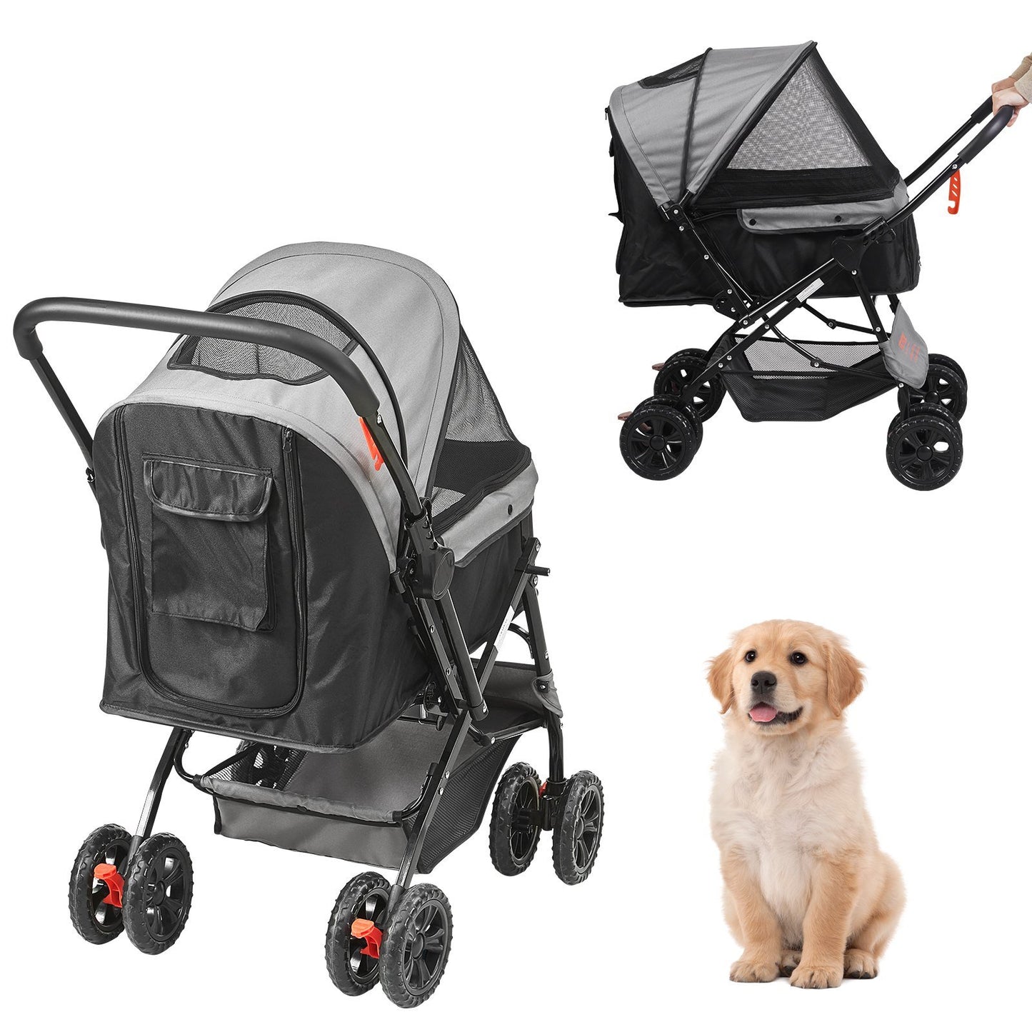 Folding 4 Wheel Stroller for Medium Dogs