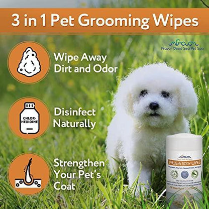 Grooming Cleaning and Deodorizing Wet Wipes for Body Face and Paws for Dogs and Cats - 50 Count