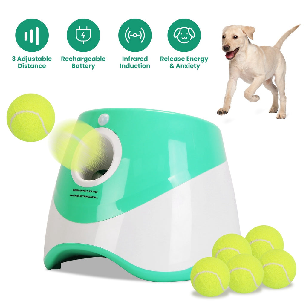 Adjustable Automatic Ball Launcher Included 6 Tennis Balls for Dogs