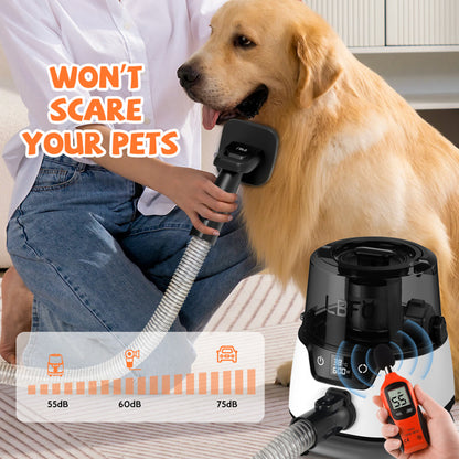 Grooming Vacuum Kit with 5 Tools, Clippers and Low Noise Dryer for Dogs and Cats