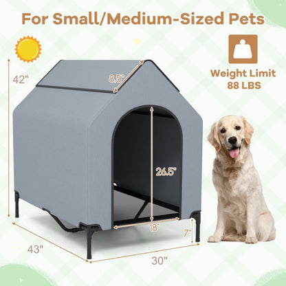 Elevated Covered Bed with Ventilated Windows for Indoor or Outdoor Use for Dogs