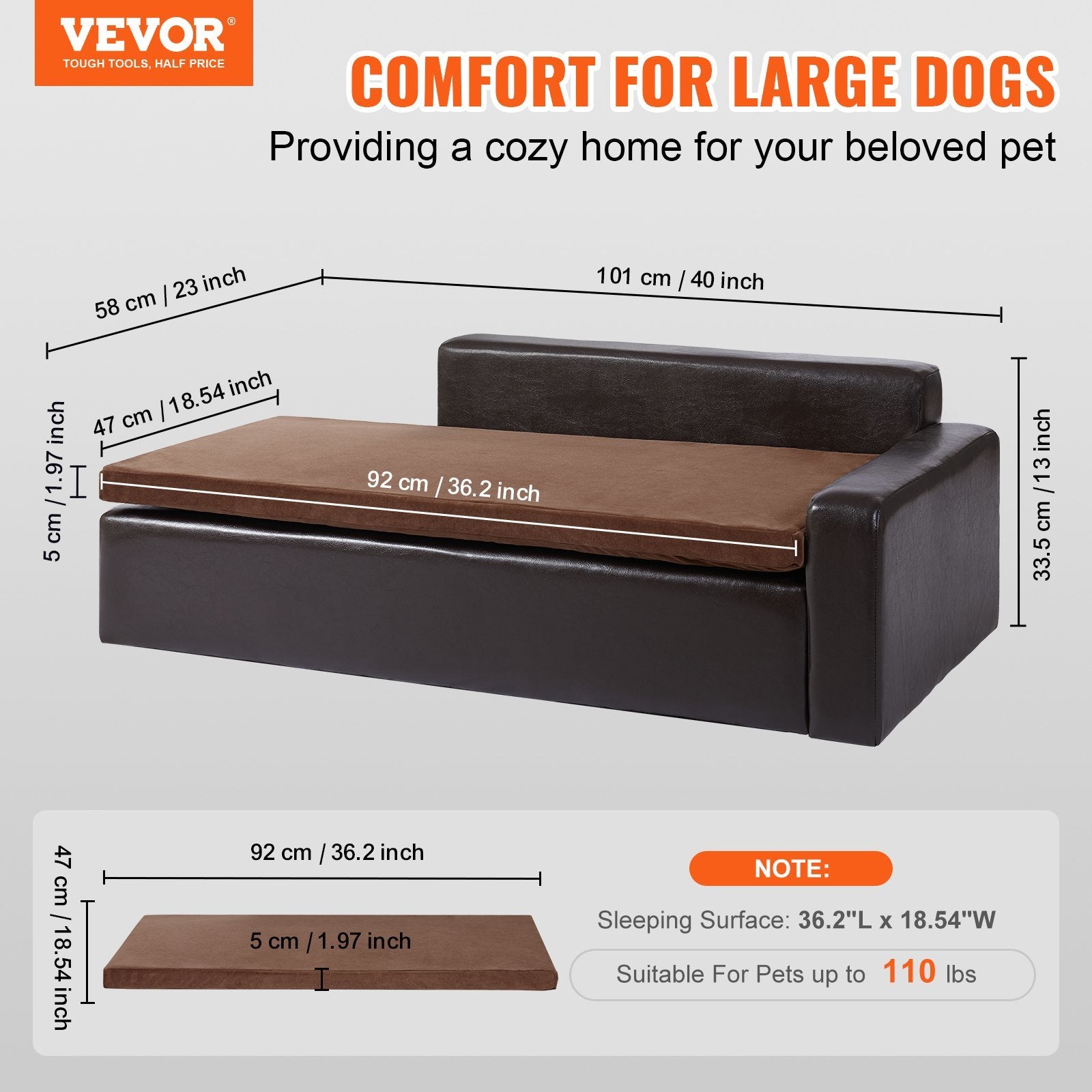 Soft Leather Sofa Bed for Large-Sized Dogs and Cats - 110 lbs Capacity