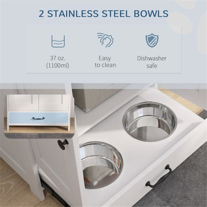 Storage Cabinet with Food and Water Bowls for Dogs