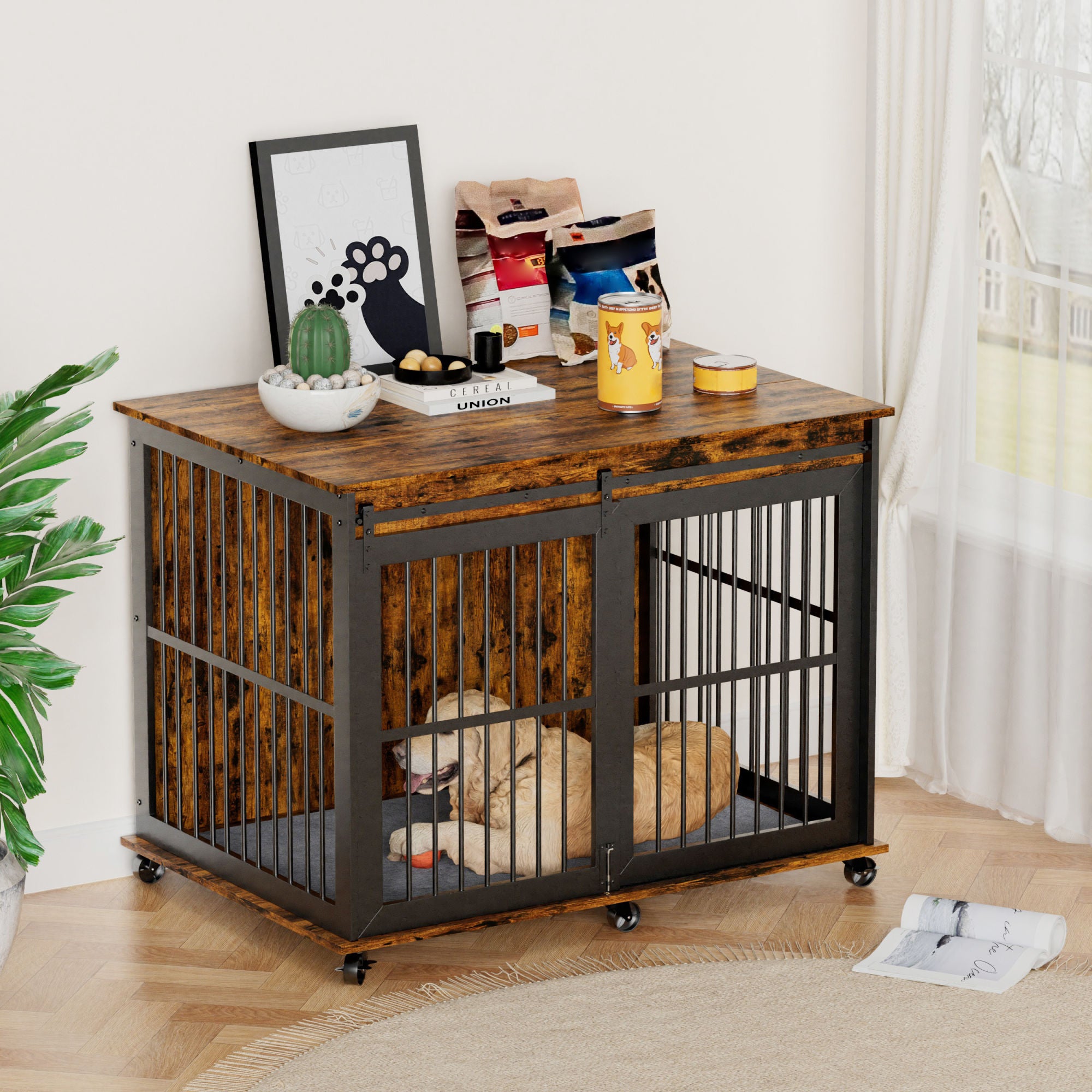 Sliding Iron Door Crate/Kennel with Mat for Dogs