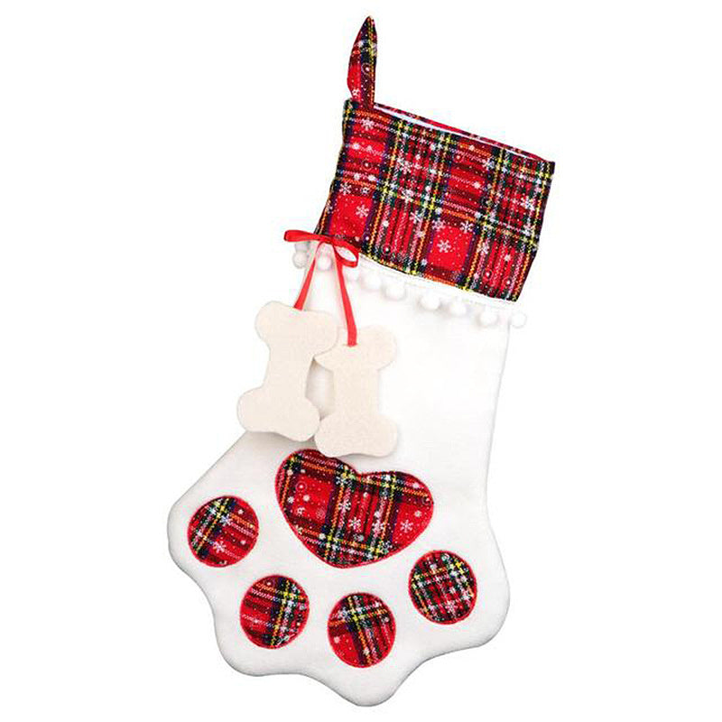 Plaid Christmas Paw Stocking Gift Bags for Dogs and Cats