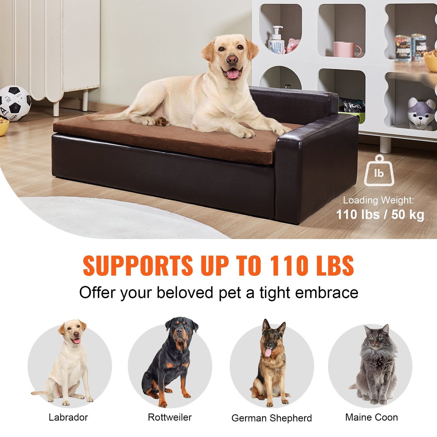 Soft Leather Sofa Bed for Large-Sized Dogs and Cats - 110 lbs Capacity