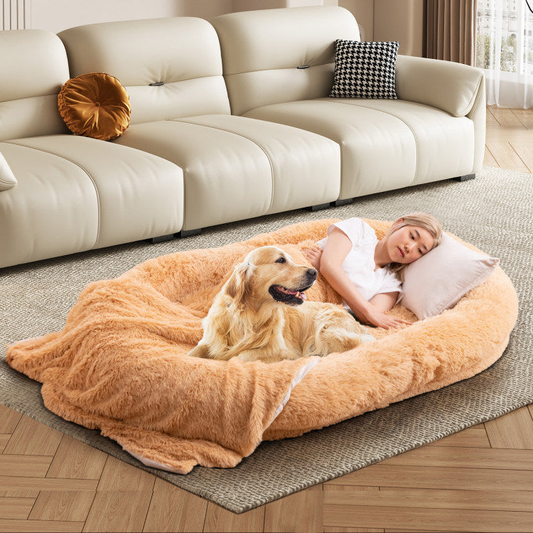 Washable Fluffy X-Large Dog Bed with Soft Blanket and Plump Pillow