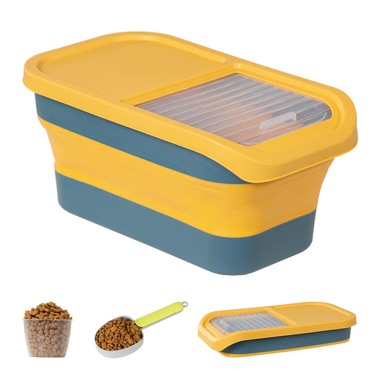 Folding Pet Food Storage Container with Scoop and Measuring Cup - 10-13Lbs capacity