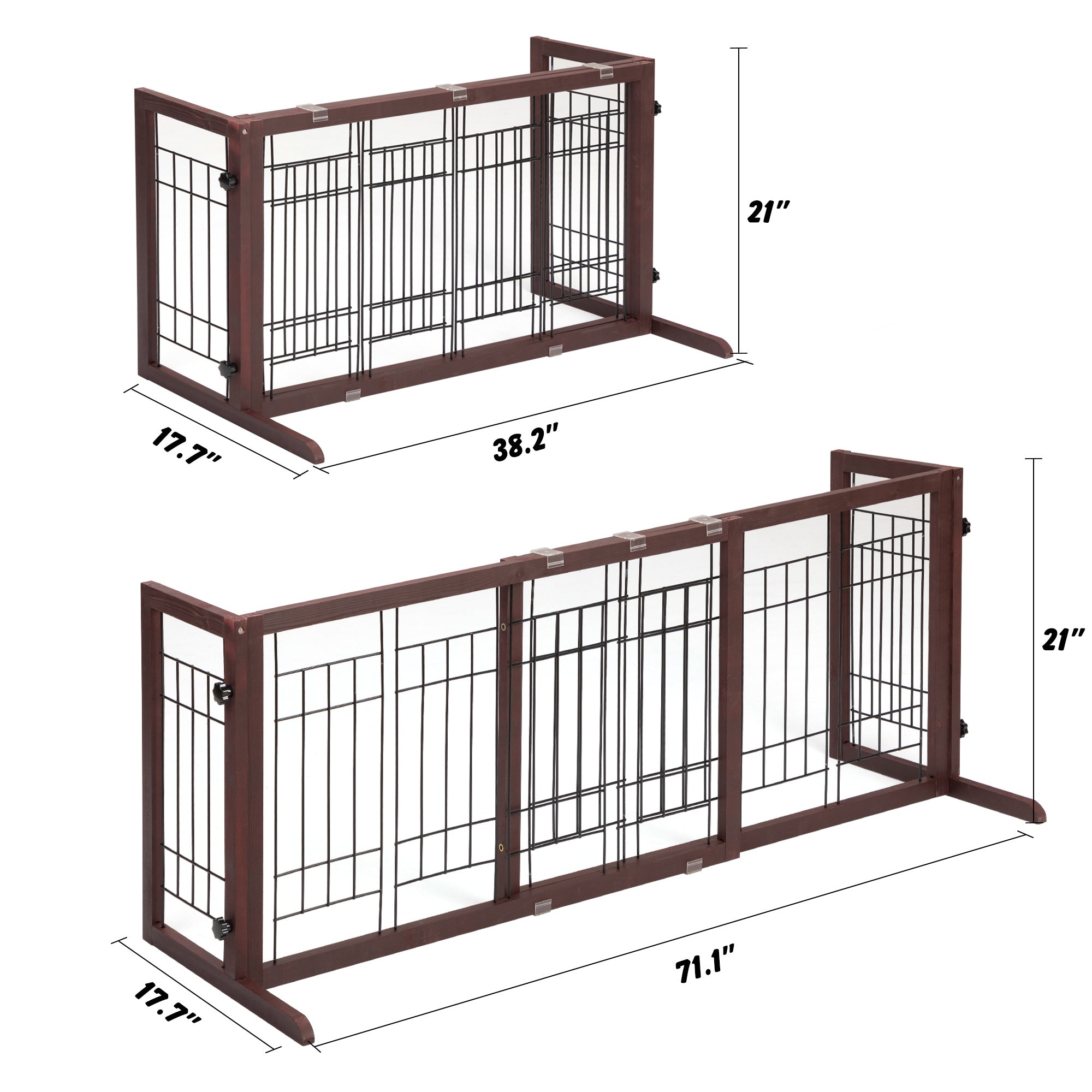 Freestanding Adjustable Wooden Gate for Dogs - 38" to 71"