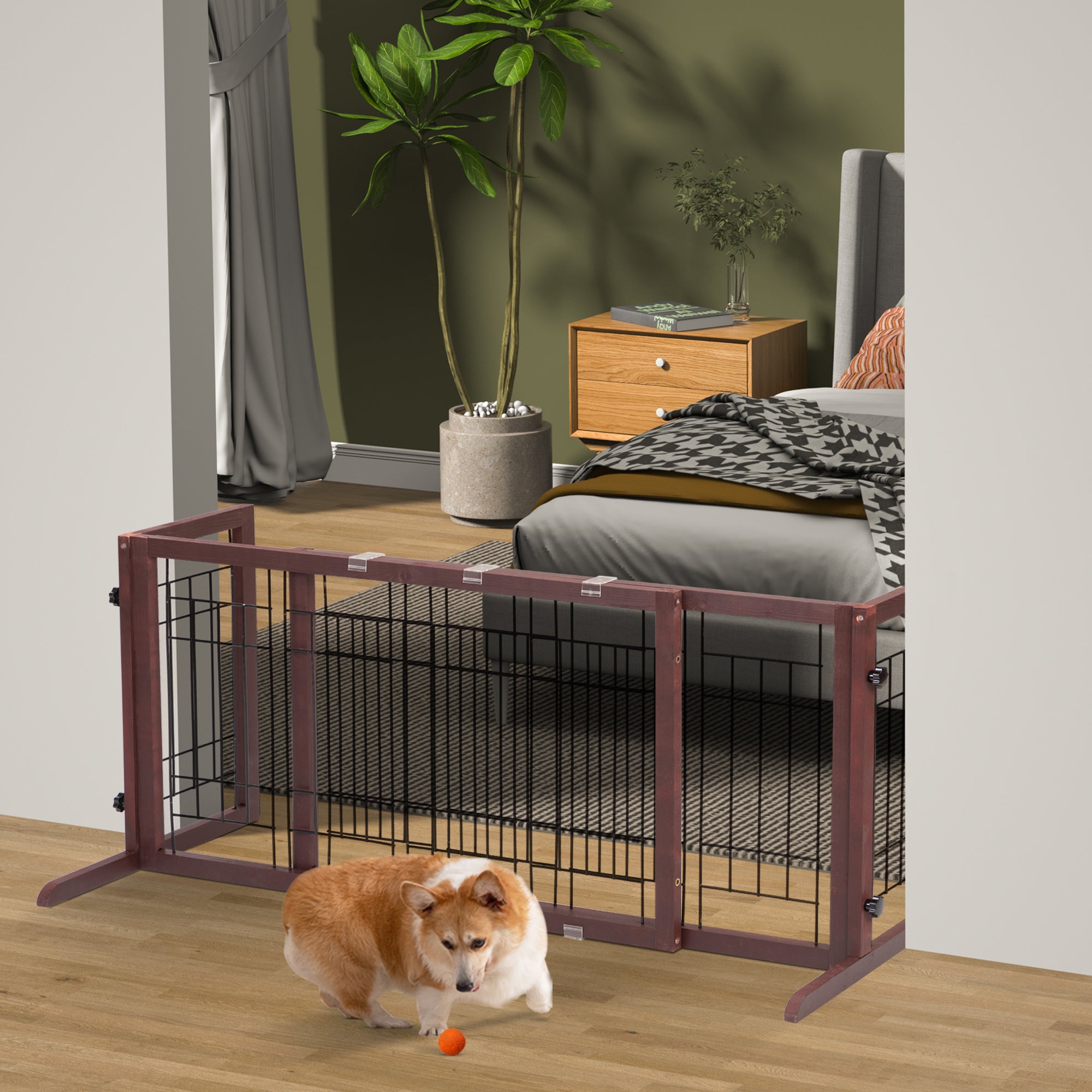 Freestanding Adjustable Wooden Gate for Dogs - 38" to 71"