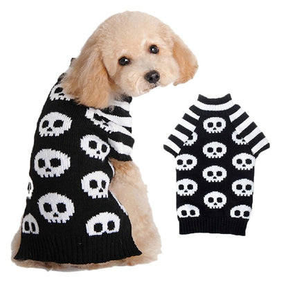 Halloween Costume Pumpkin, Skulls, Death, Knit Sweater for Dogs