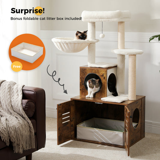 Modern Cat Tree Condo with Litter Box Enclosure