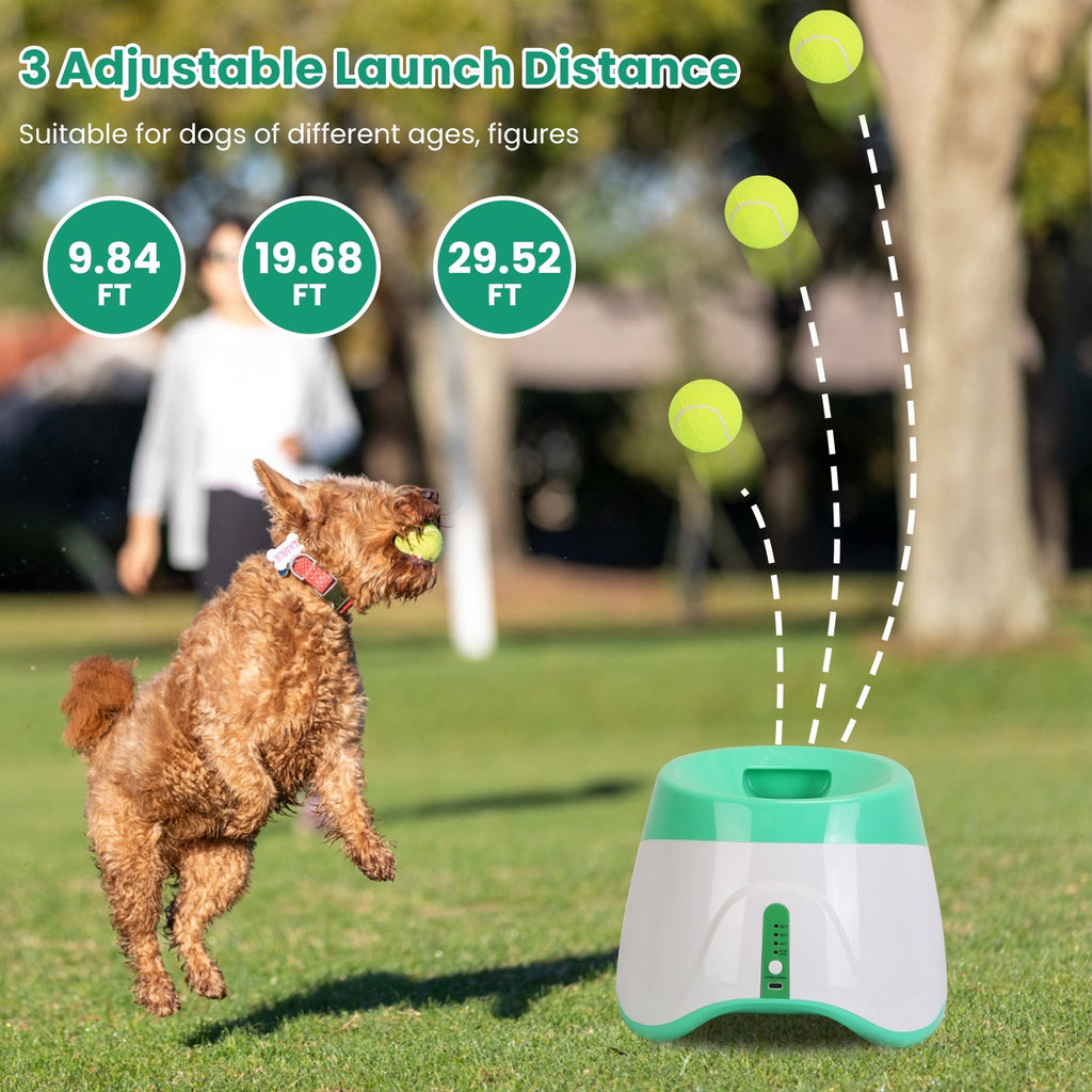 Adjustable Automatic Ball Launcher Included 6 Tennis Balls for Dogs