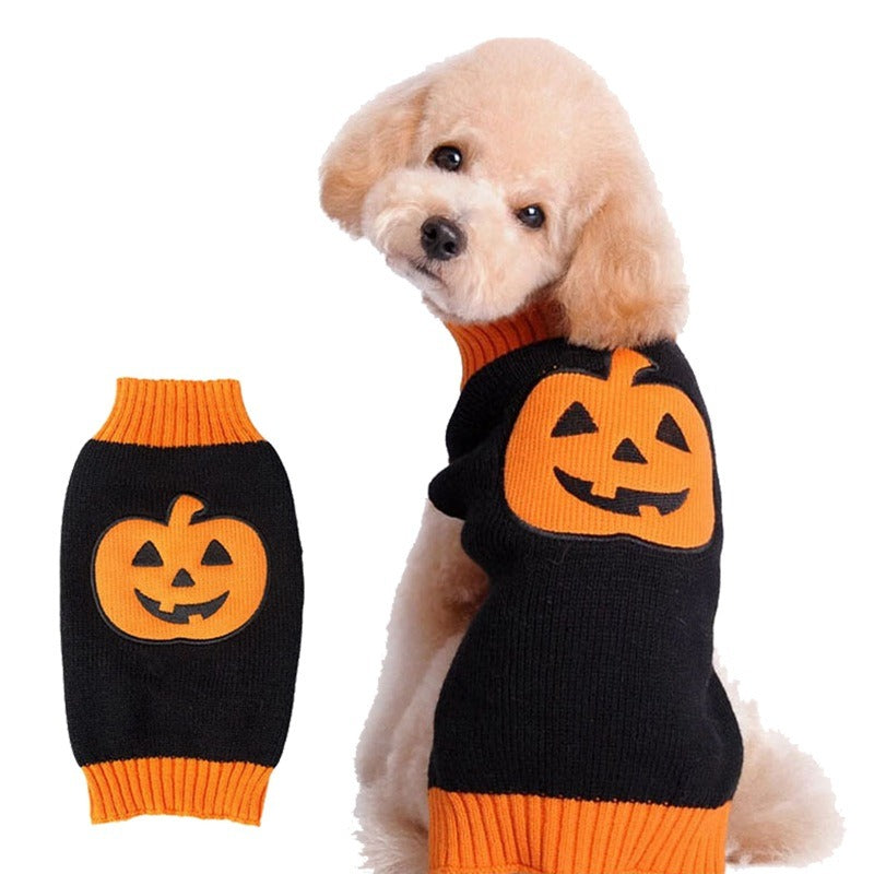 Halloween Costume Pumpkin, Skulls, Death, Knit Sweater for Dogs