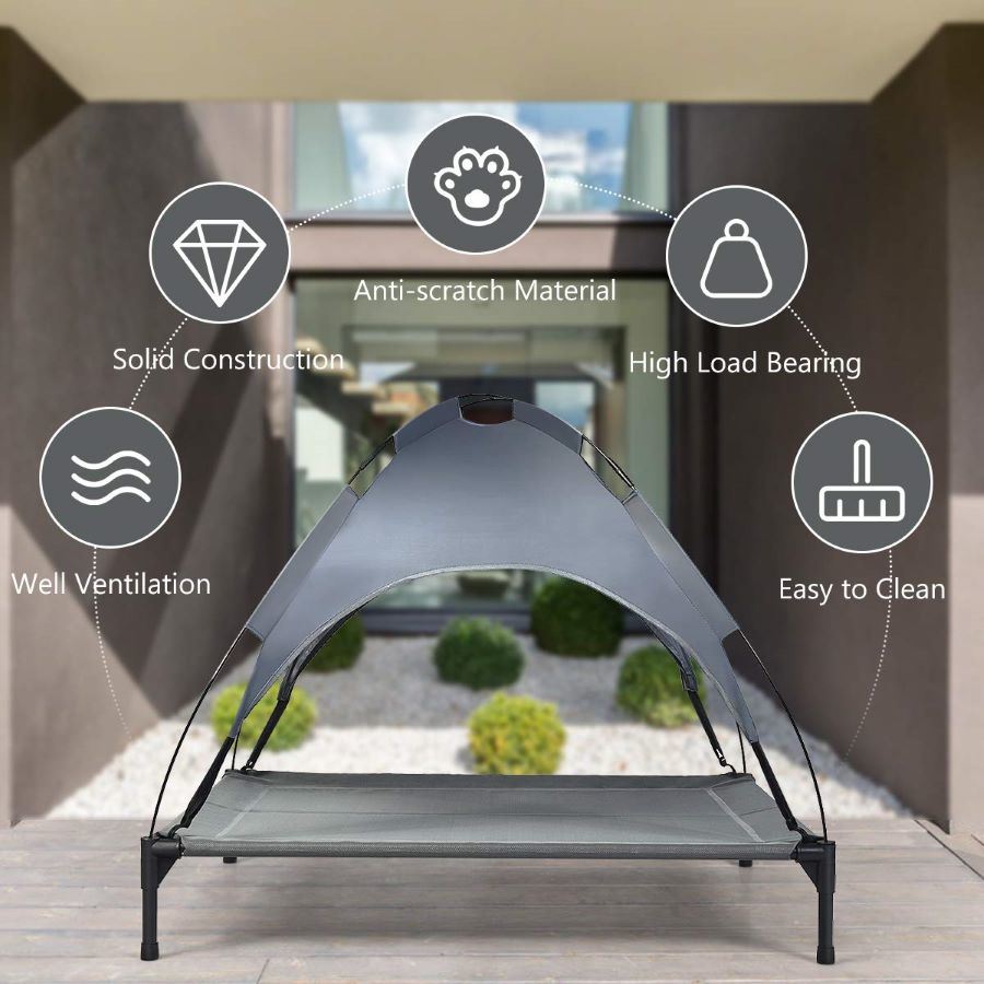 Portable Elevated Bed With Removable Shade Canopy for Dogs