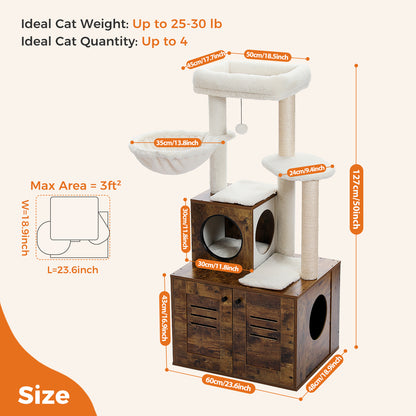 Modern Cat Tree Condo with Litter Box Enclosure