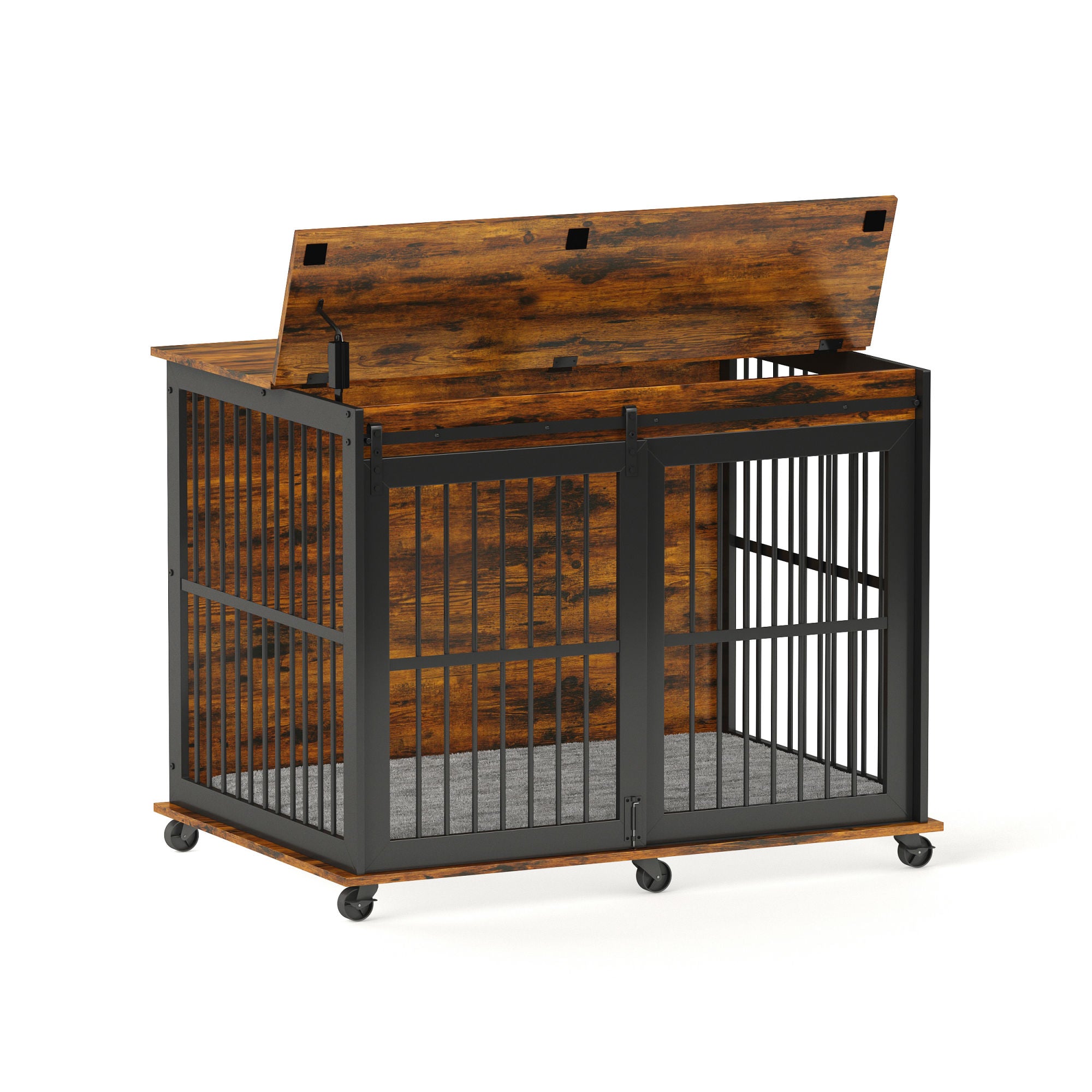 Sliding Iron Door Crate/Kennel with Mat for Dogs