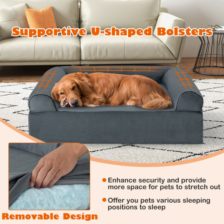 Orthopedic Memory Foam Bed with Headrest for Large Dogs