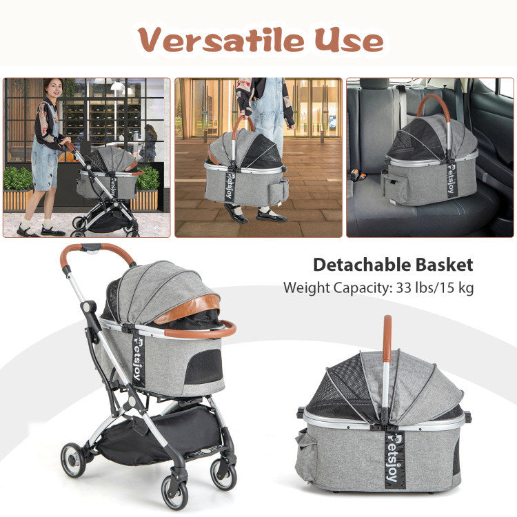 Foldable Stroller with Removable Waterproof Cover for Dogs and Cats