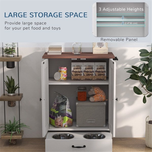 Storage Cabinet with Food and Water Bowls for Dogs