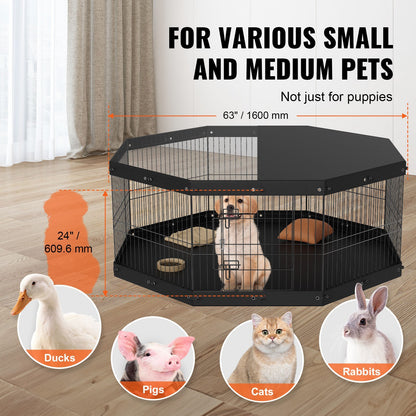 8 Panel Foldable Dog Playpen with Top Cover and Bottom Pad - 63"