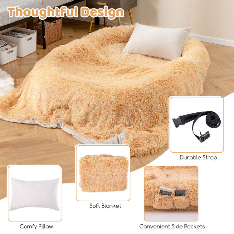 Washable Fluffy X-Large Dog Bed with Soft Blanket and Plump Pillow