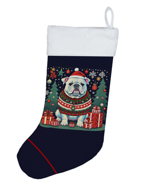 White English Bulldog -  Christmas Holiday Stocking for Fun Family Decorations