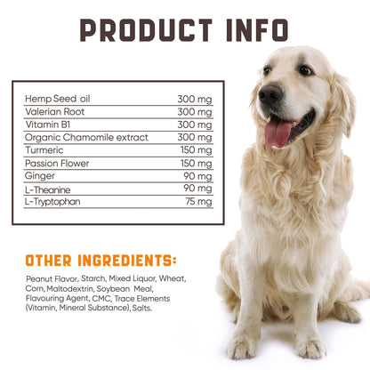 Natural Calming Chews for Dogs with Hemp Oil and Valerian Root - 180 Chews