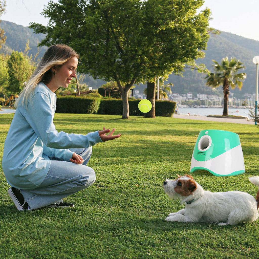 Adjustable Automatic Ball Launcher Included 6 Tennis Balls for Dogs