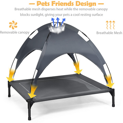 Portable Elevated Bed With Removable Shade Canopy for Dogs