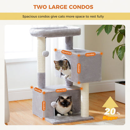 31.5" Cat Tree Tower with Dual Large Condos for All Size Cats