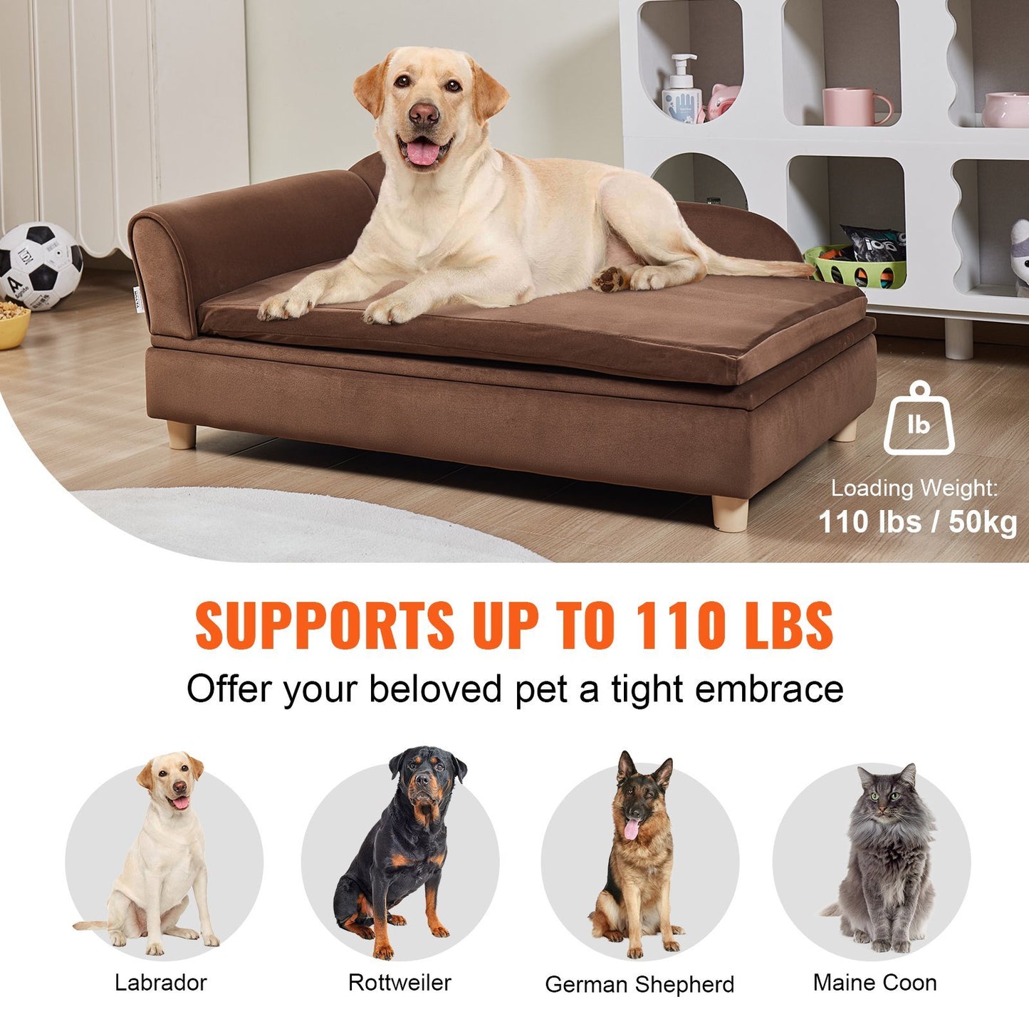 Soft Velvety Sofa Bed for Large-Sized Dogs and Cats - 110 lbs Capacity