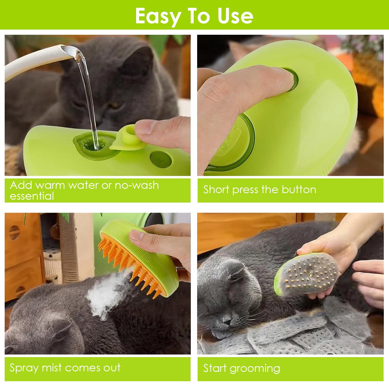 3 In 1 Grooming Steam Cleaning Brush for Cats and Dogs - USB Rechargeable