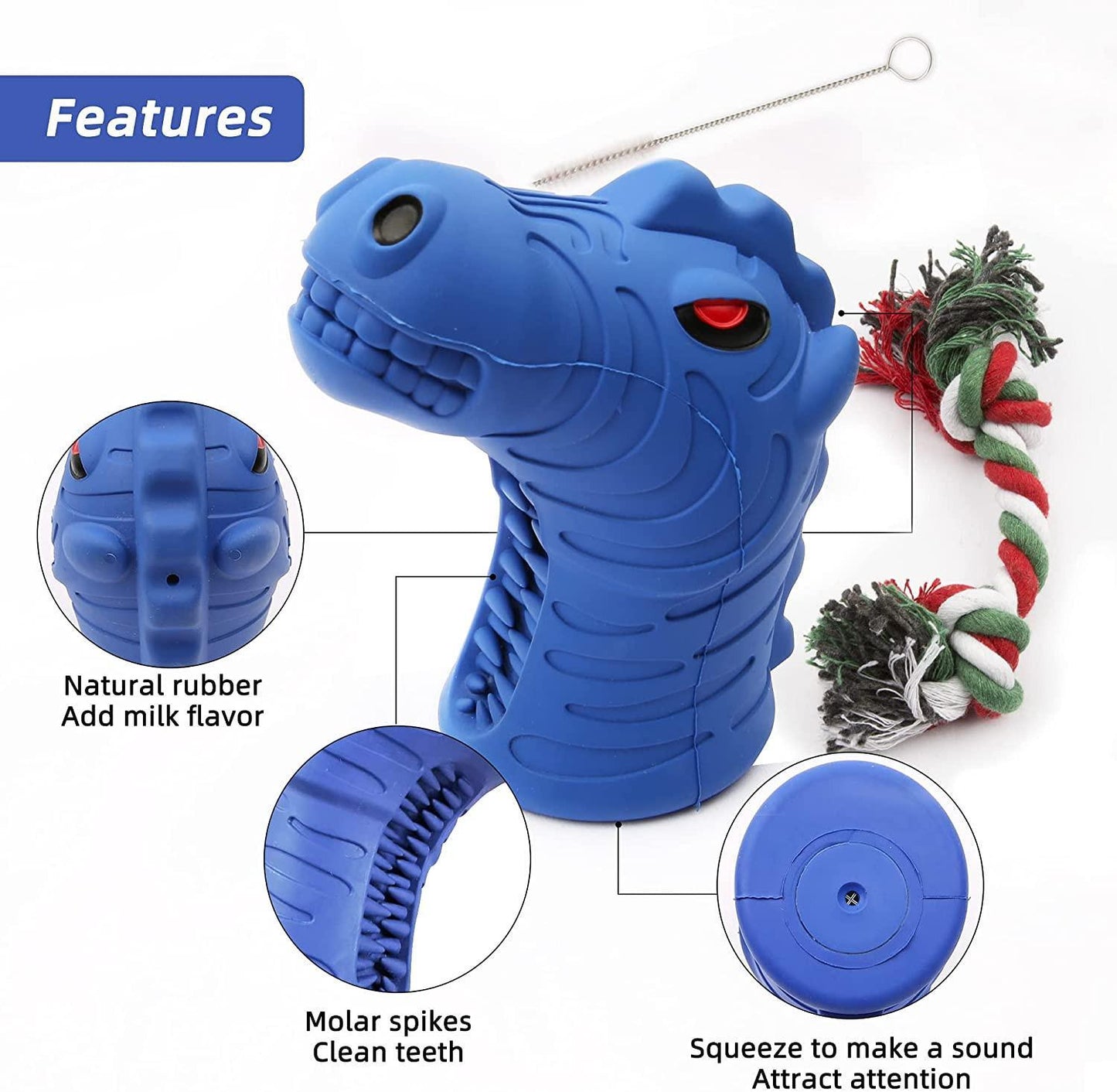 3-in-1 Interactive Dog Chew with Brush and Rope Chew Toy