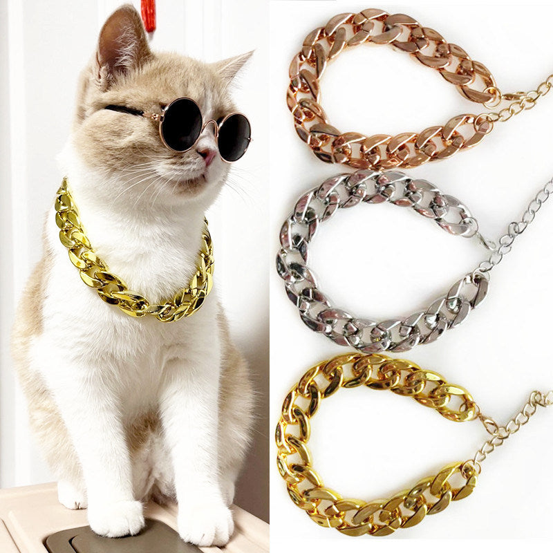 Golden and Silver Tone Chain Necklace Collars for Dogs and Cats